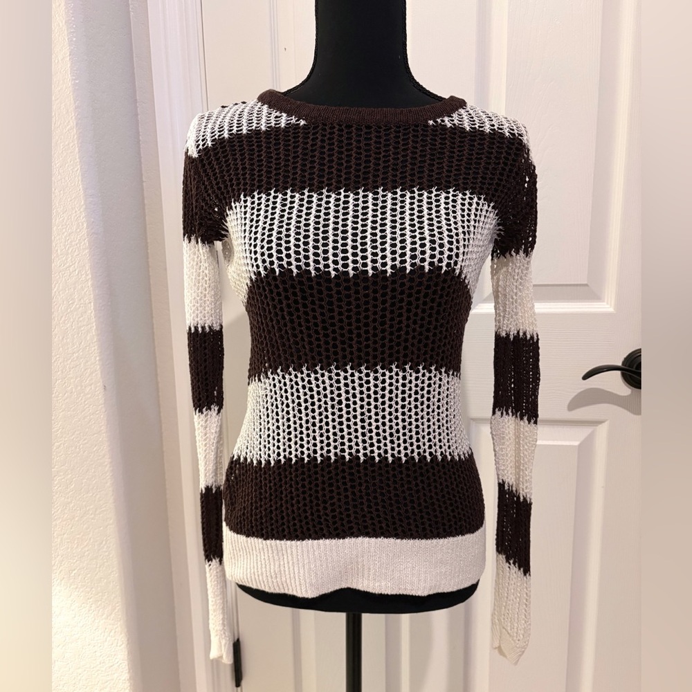 Tommy Bahama Vintage Inspired Striped Brown and White Women's Sweater